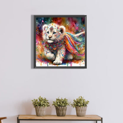Diamond Painting - Full Round - Indian white lion with colorful feathers (40*40CM)