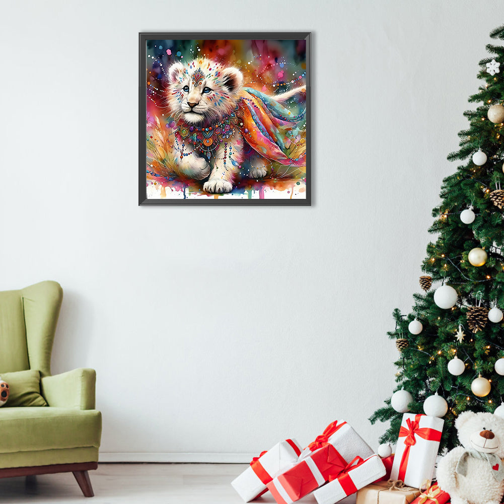 Diamond Painting - Full Round - Indian white lion with colorful feathers (40*40CM)