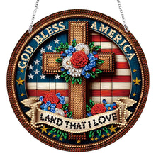 Load image into Gallery viewer, Acrylic Suncatcher Window Door Sign Hanging Garden Decor (Patriotic Cross Flag)

