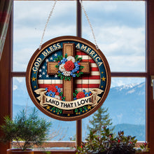 Load image into Gallery viewer, Acrylic Suncatcher Window Door Sign Hanging Garden Decor (Patriotic Cross Flag)
