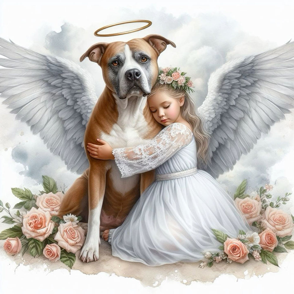 Diamond Painting - Full Round - Angel dog and baby (30*30CM)