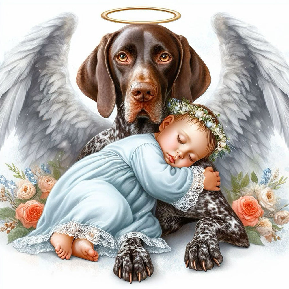 Diamond Painting - Full Round - Angel dog and baby (30*30CM)