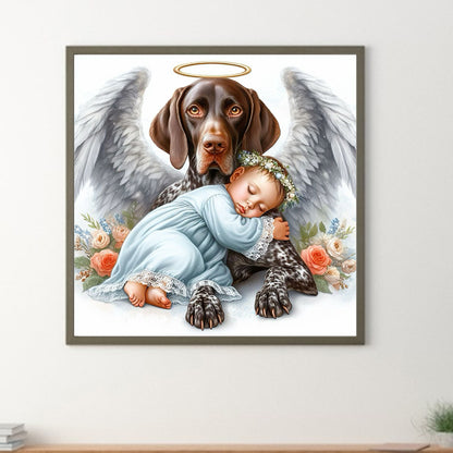 Diamond Painting - Full Round - Angel dog and baby (30*30CM)