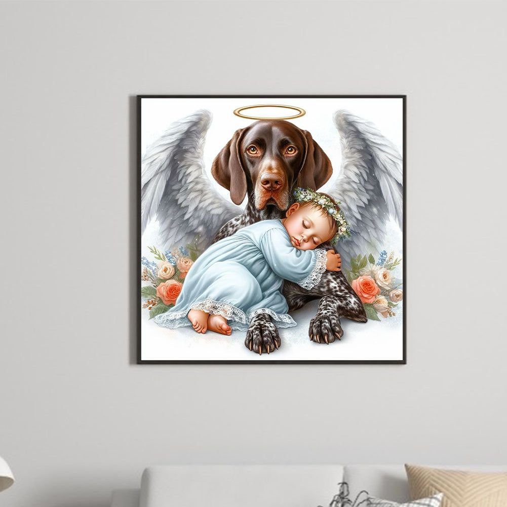 Diamond Painting - Full Round - Angel dog and baby (30*30CM)