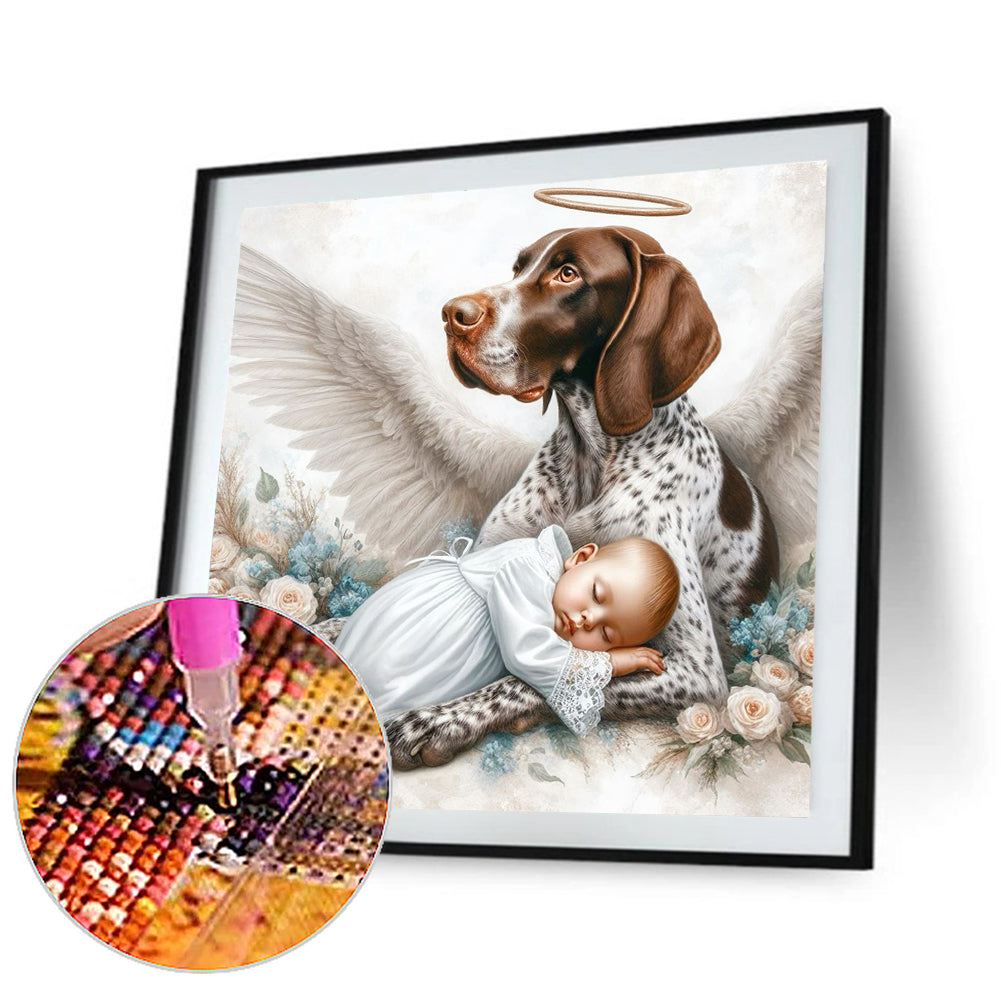 Diamond Painting - Full Round - Angel dog and baby (30*30CM)