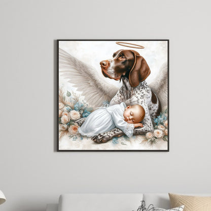 Diamond Painting - Full Round - Angel dog and baby (30*30CM)