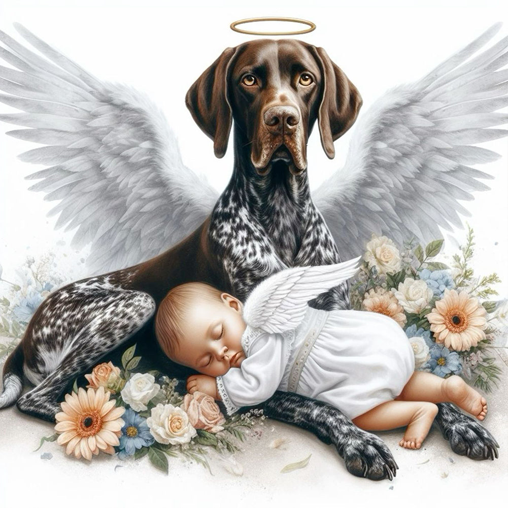 Diamond Painting - Full Round - Angel dog and baby (30*30CM)