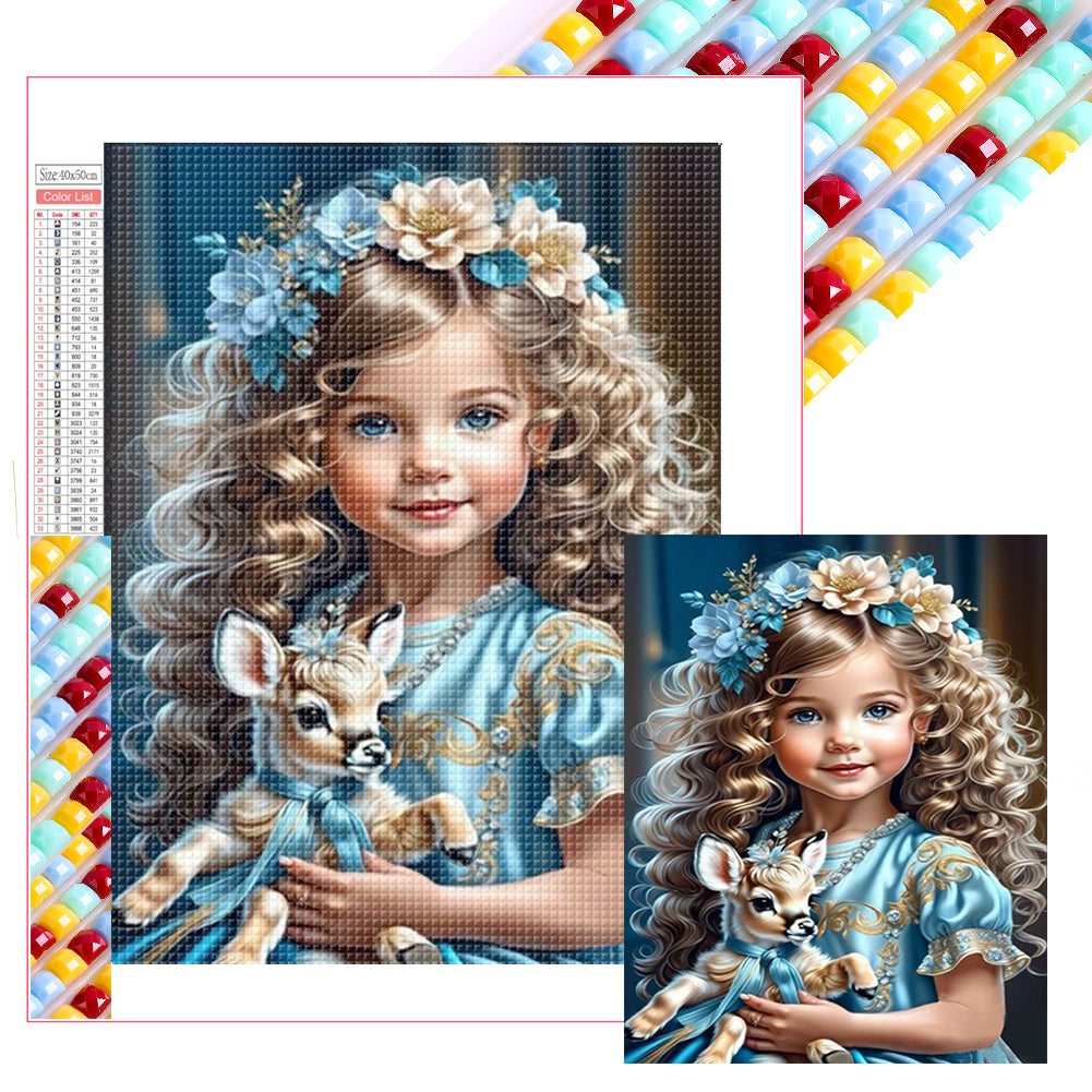 Diamond Painting - Full Square - little girl holding a deer (40*50CM)