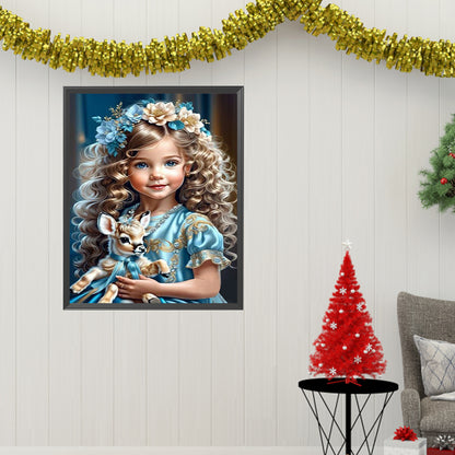 Diamond Painting - Full Square - little girl holding a deer (40*50CM)