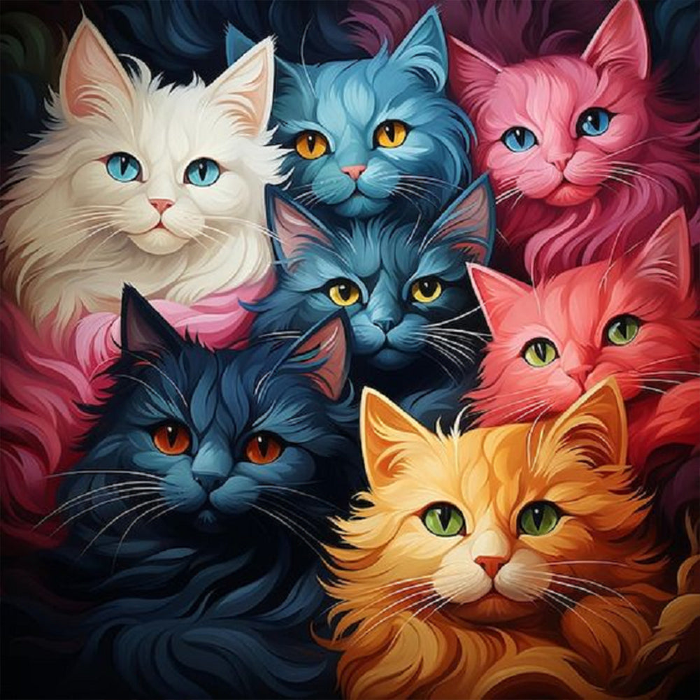Diamond Painting - Full Round - multi color cat (30*30CM)