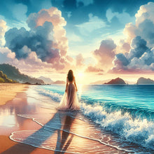 Load image into Gallery viewer, Diamond Painting - Full Round - Beach waves girl (30*30CM)
