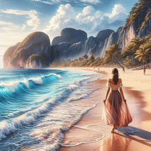 Load image into Gallery viewer, Diamond Painting - Full Round - Beach waves girl (30*30CM)

