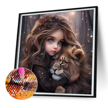 Load image into Gallery viewer, Diamond Painting - Full Round - girl hugging lion (30*30CM)
