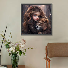 Load image into Gallery viewer, Diamond Painting - Full Round - girl hugging lion (30*30CM)
