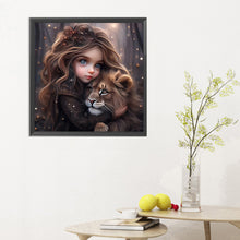 Load image into Gallery viewer, Diamond Painting - Full Round - girl hugging lion (30*30CM)
