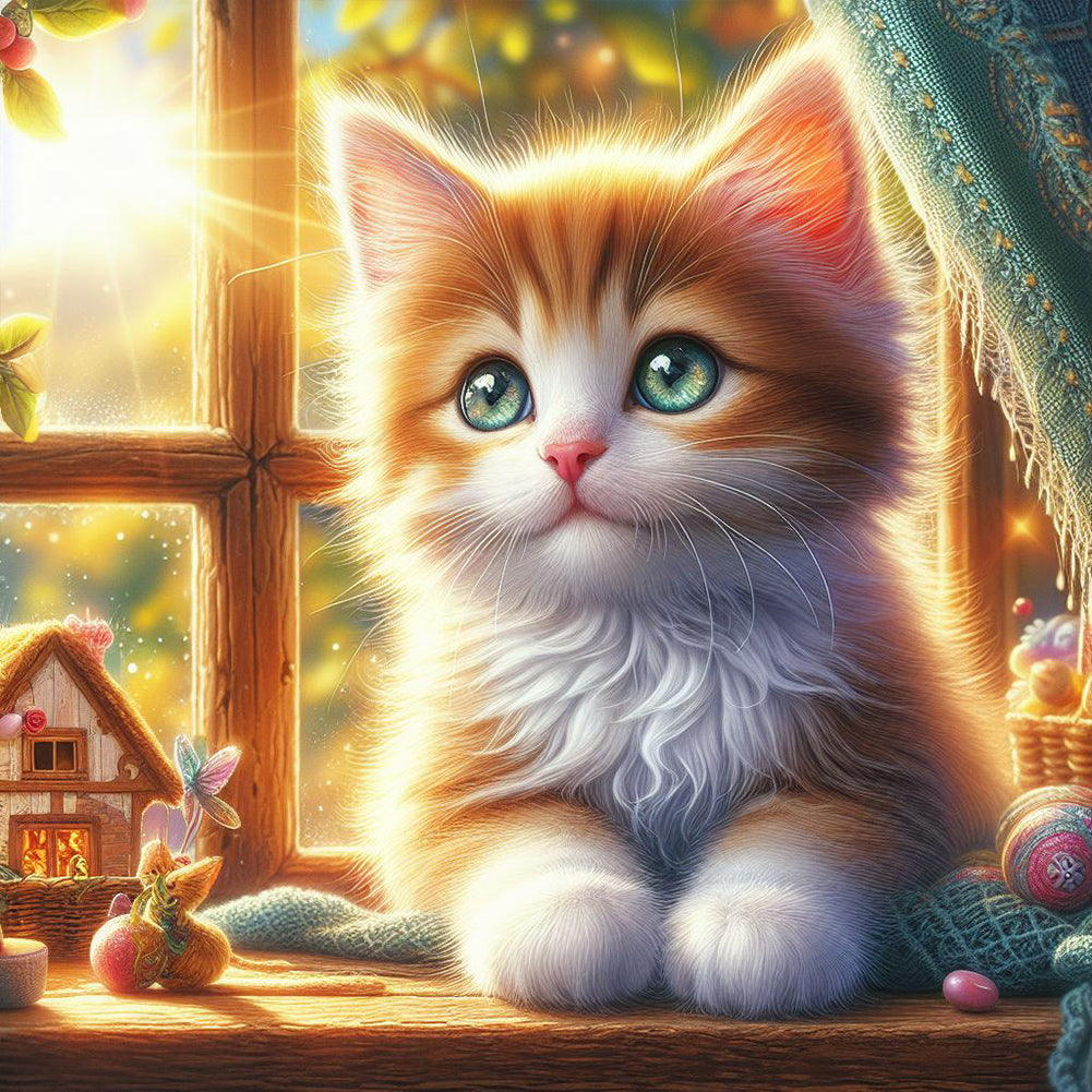 Diamond Painting - Full Round - Glowing cat by the window (30*30CM)