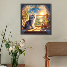 Load image into Gallery viewer, Diamond Painting - Full Round - Glowing cat by the window (30*30CM)
