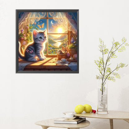 Diamond Painting - Full Round - Glowing cat by the window (30*30CM)
