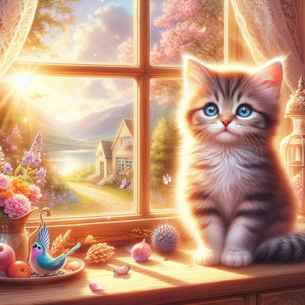 Diamond Painting - Full Round - Glowing cat by the window (30*30CM)