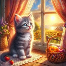Load image into Gallery viewer, Diamond Painting - Full Round - Glowing cat by the window (30*30CM)
