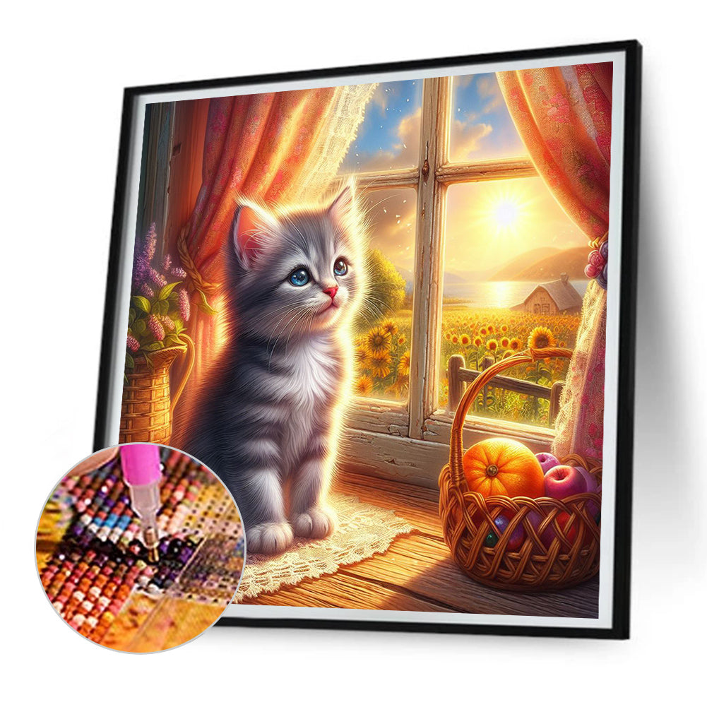 Diamond Painting - Full Round - Glowing cat by the window (30*30CM)