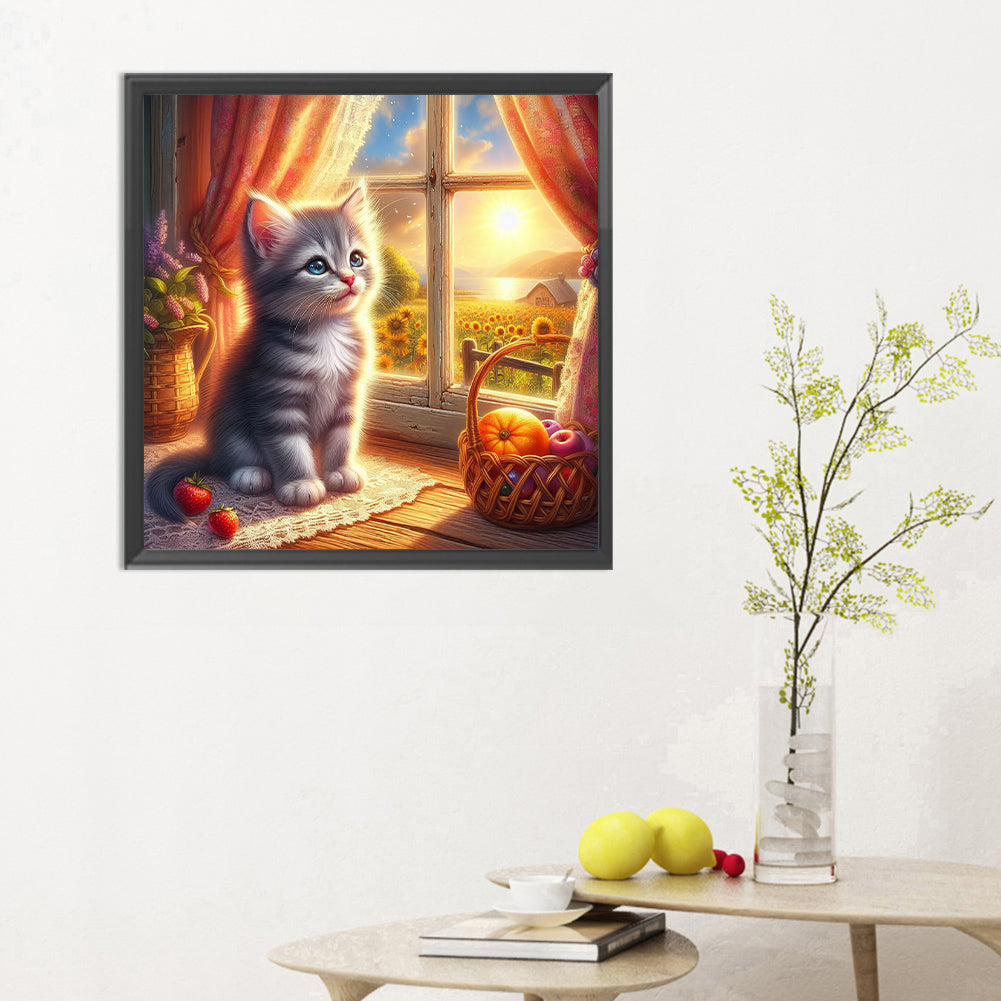 Diamond Painting - Full Round - Glowing cat by the window (30*30CM)