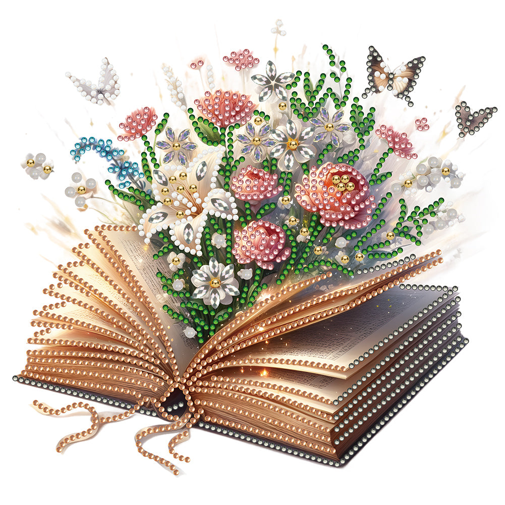 Diamond Painting - Partial Special Shaped - flowers in books (30*30CM)