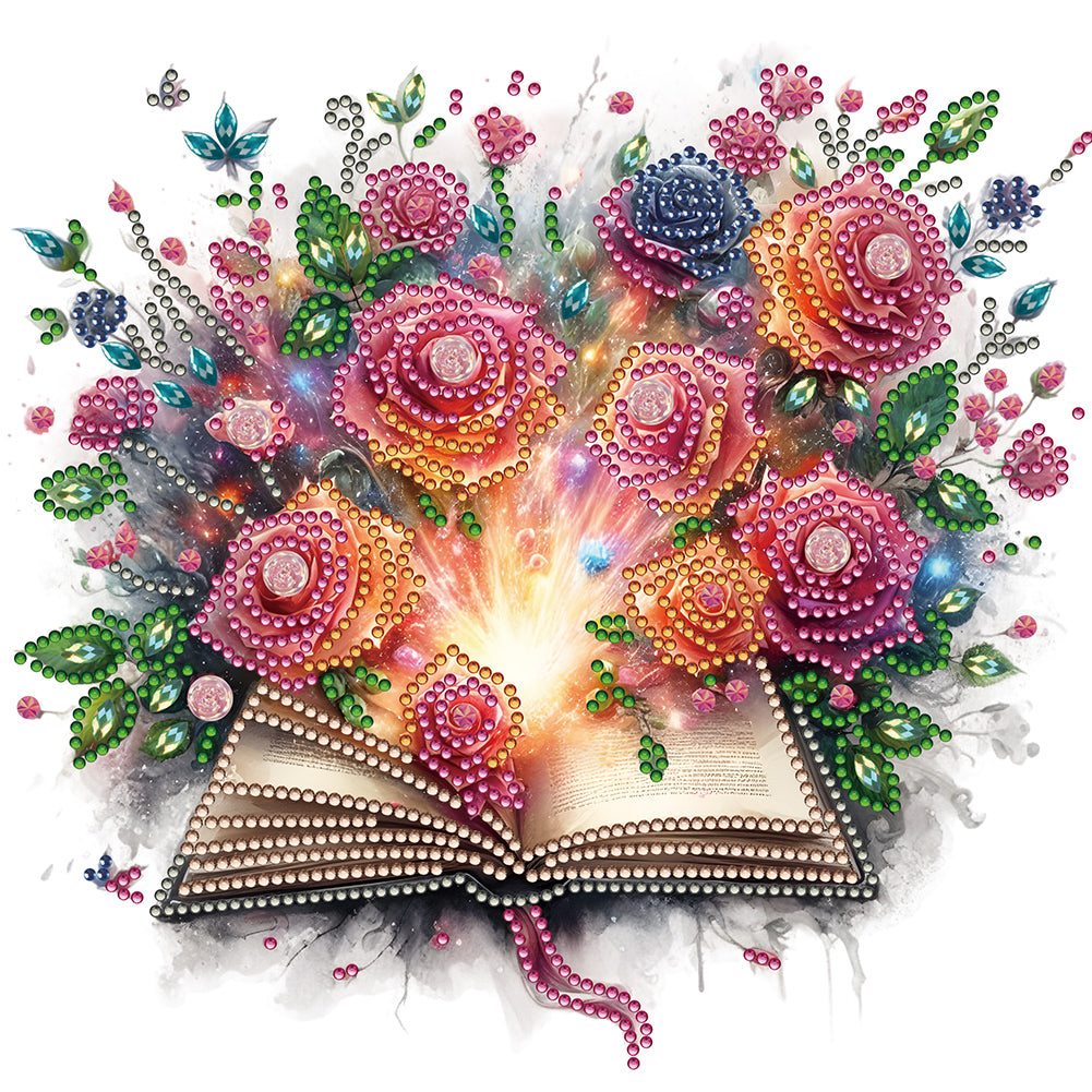 Diamond Painting - Partial Special Shaped - flowers in books (30*30CM)