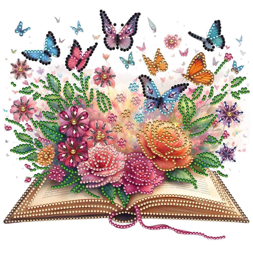 Diamond Painting - Partial Special Shaped - flowers in books (30*30CM)