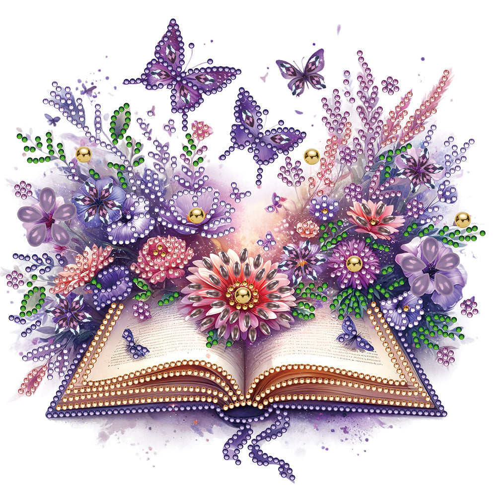 Diamond Painting - Partial Special Shaped - flowers in books (30*30CM)