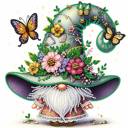 Diamond Painting - Partial Special Shaped - spring butterfly gnome (30*30CM)