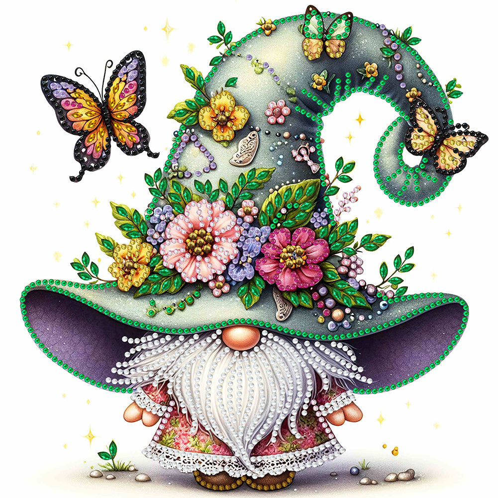 Diamond Painting - Partial Special Shaped - spring butterfly gnome (30*30CM)