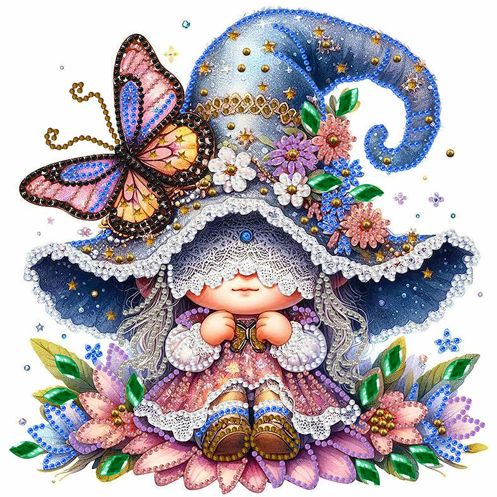 Diamond Painting - Partial Special Shaped - spring butterfly gnome (30*30CM)