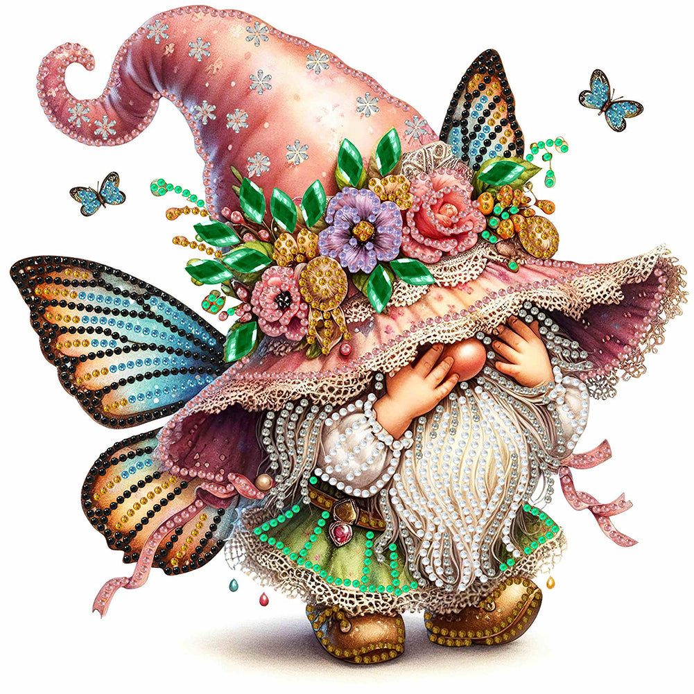 Diamond Painting - Partial Special Shaped - spring butterfly gnome (30*30CM)