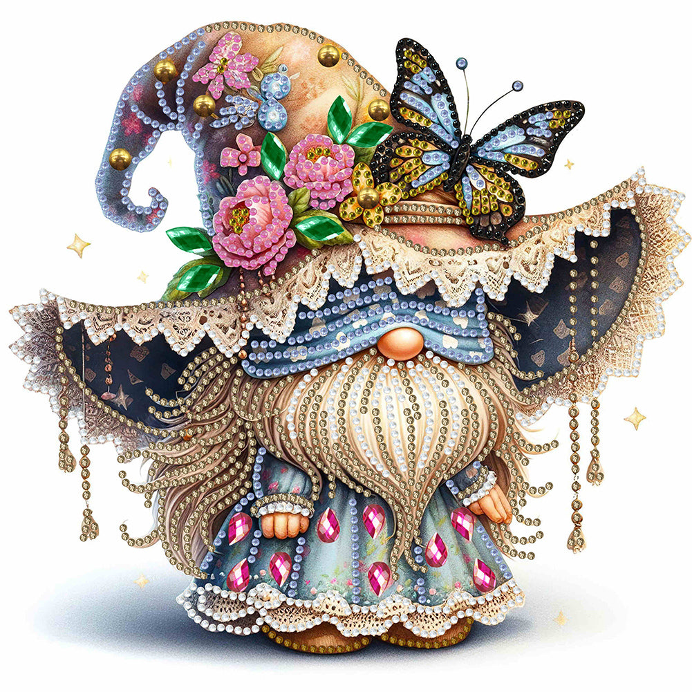 Diamond Painting - Partial Special Shaped - spring butterfly gnome (30*30CM)