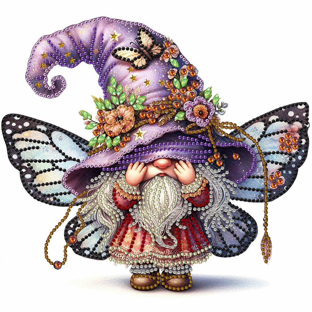 Diamond Painting - Partial Special Shaped - spring butterfly gnome (30*30CM)