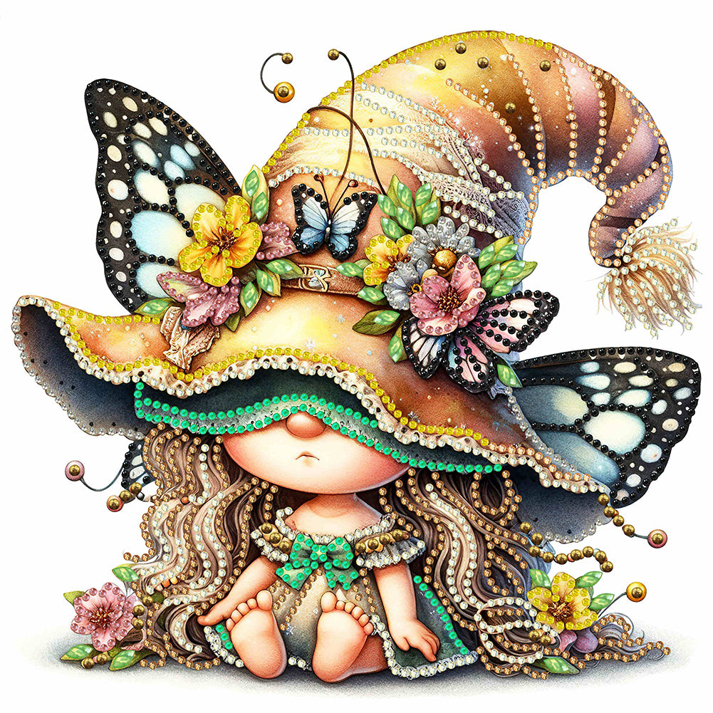 Diamond Painting - Partial Special Shaped - spring butterfly gnome (30*30CM)