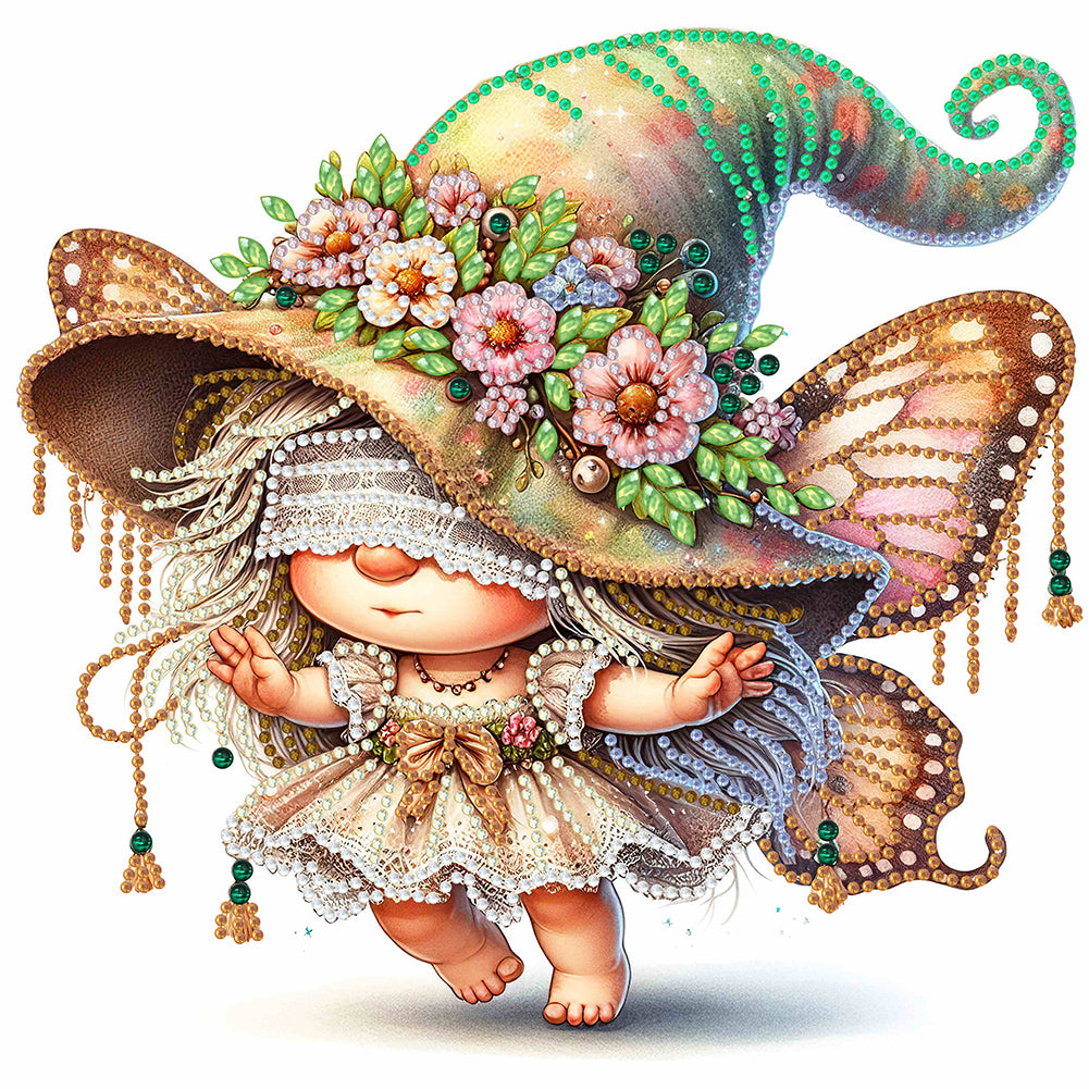 Diamond Painting - Partial Special Shaped - spring butterfly gnome (30*30CM)