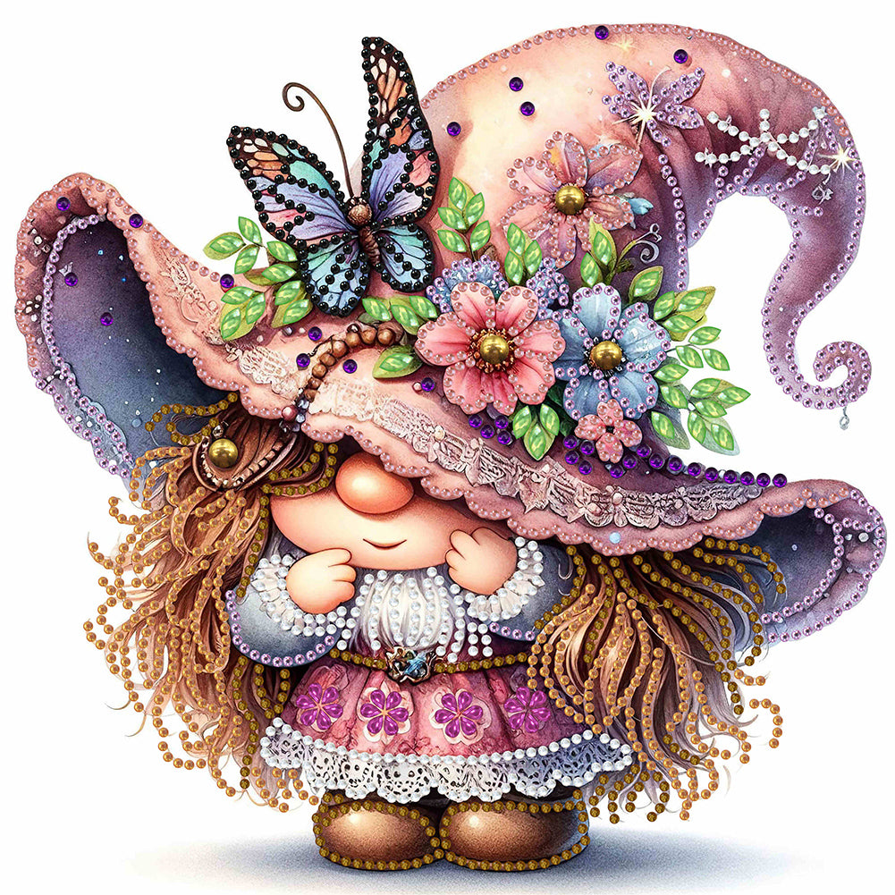 Diamond Painting - Partial Special Shaped - spring butterfly gnome (30*30CM)