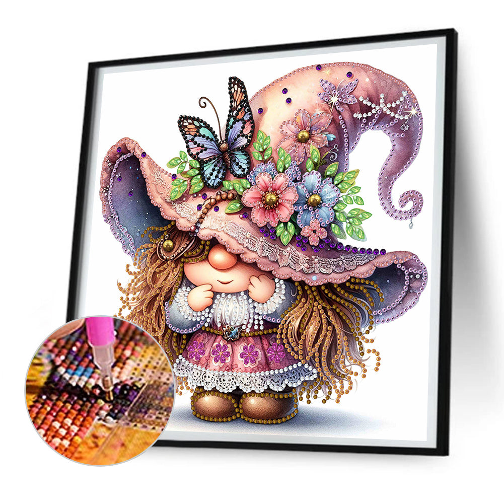 Diamond Painting - Partial Special Shaped - spring butterfly gnome (30*30CM)