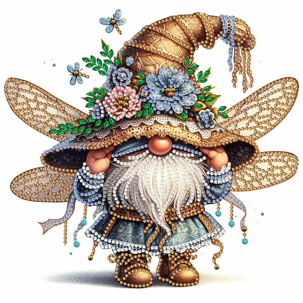 Diamond Painting - Partial Special Shaped - spring dragonfly gnome (30*30CM)