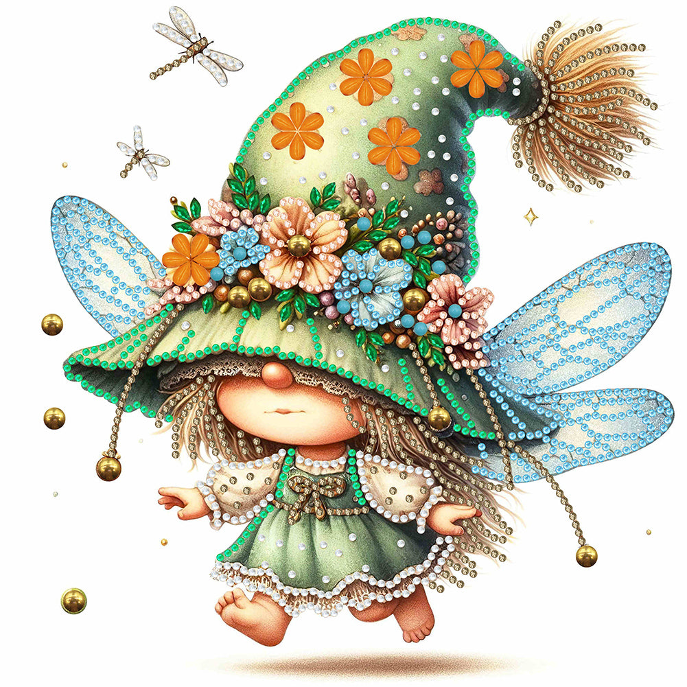 Diamond Painting - Partial Special Shaped - spring dragonfly gnome (30*30CM)