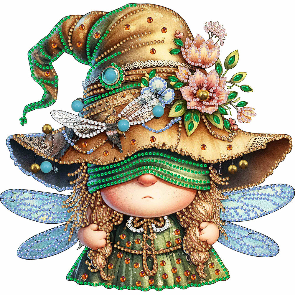 Diamond Painting - Partial Special Shaped - spring dragonfly gnome (30*30CM)