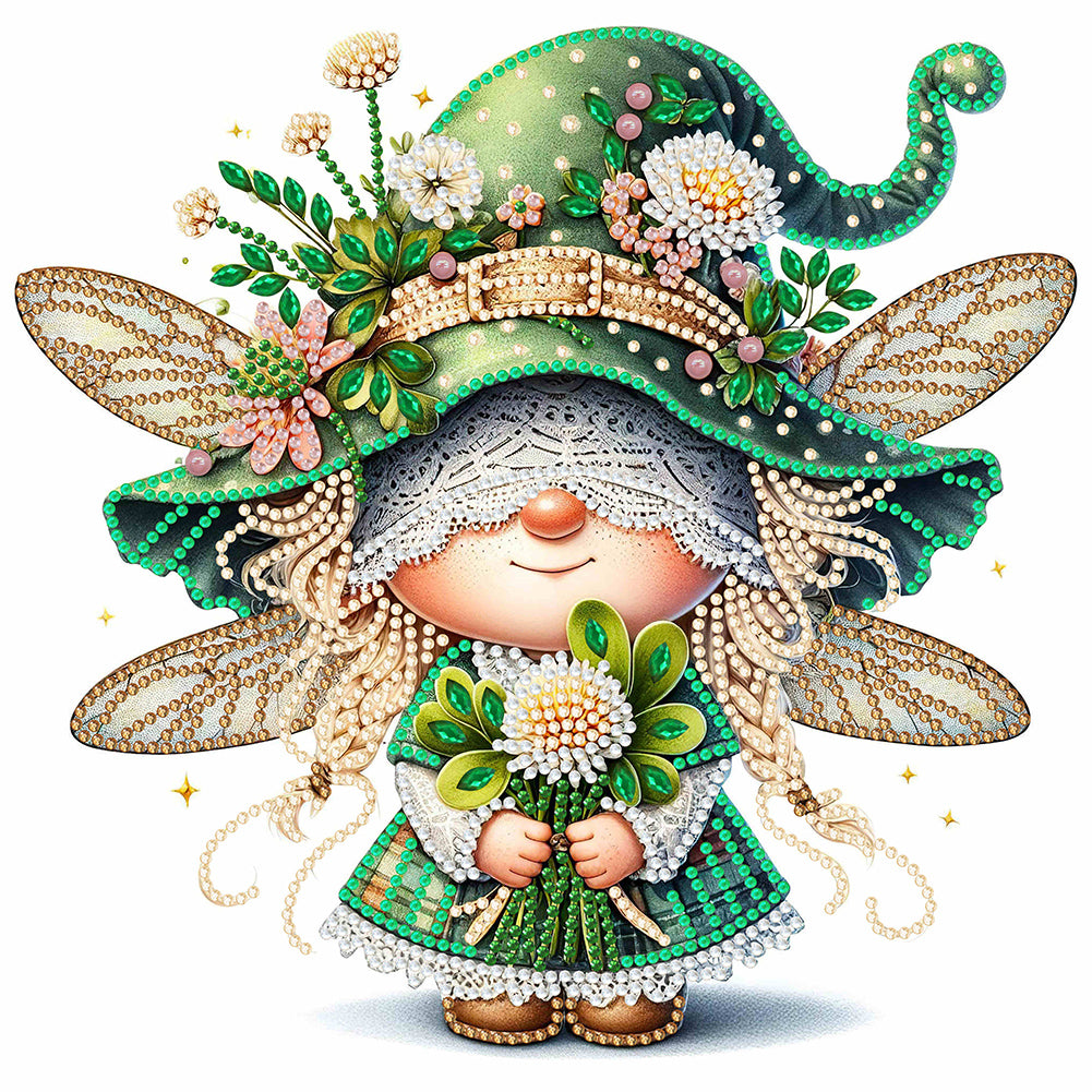 Diamond Painting - Partial Special Shaped - spring dragonfly gnome (30*30CM)