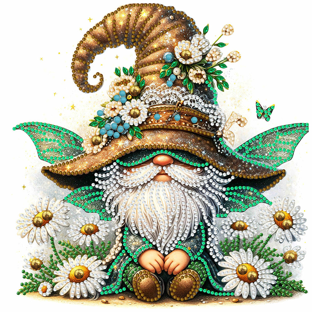 Diamond Painting - Partial Special Shaped - spring dragonfly gnome (30*30CM)