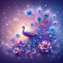 Load image into Gallery viewer, Diamond Painting - Full Round - purple fantasy background peacock (40*40CM)
