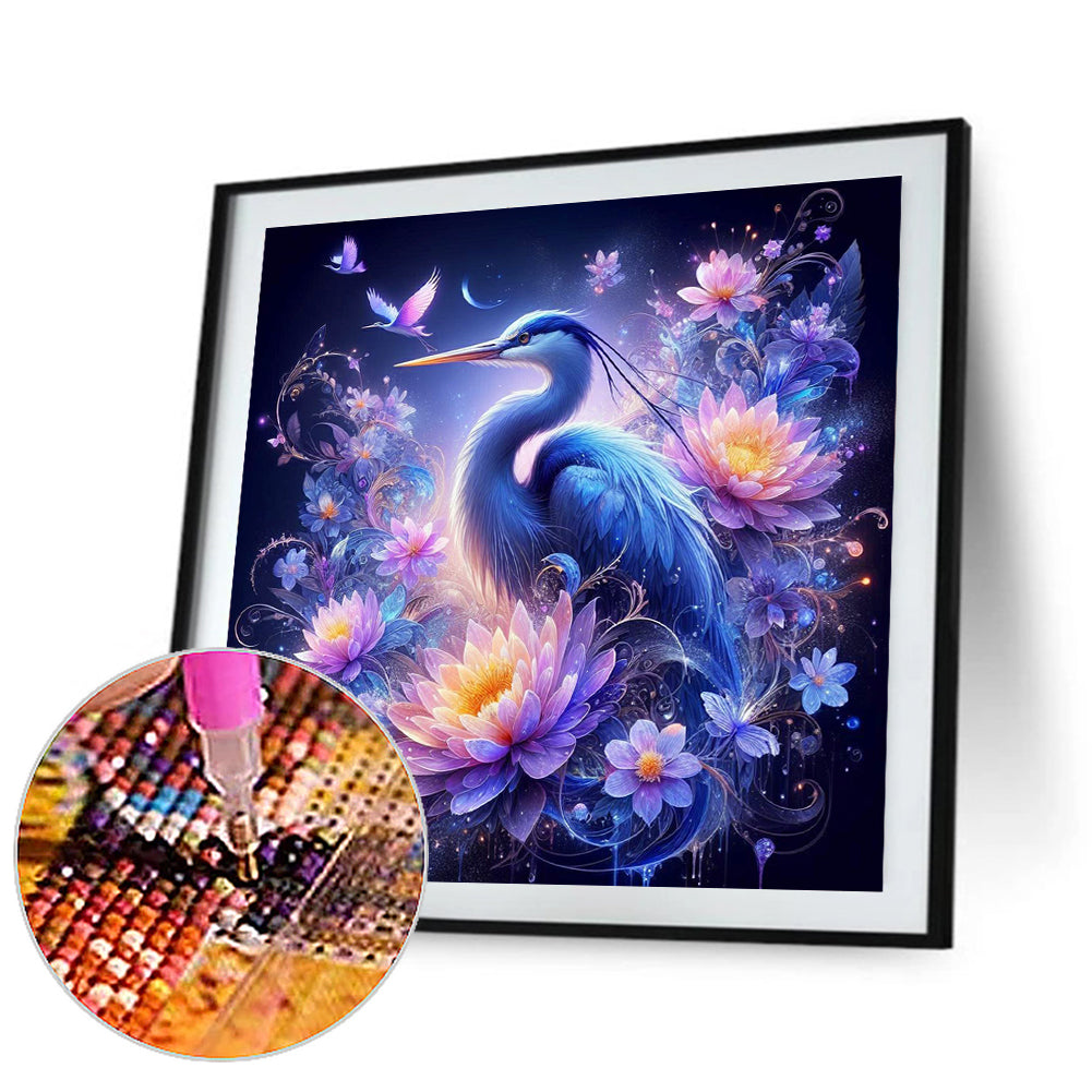 Diamond Painting - Full Round - White crane on purple fantasy background (40*40CM)