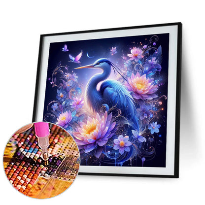Diamond Painting - Full Round - White crane on purple fantasy background (40*40CM)