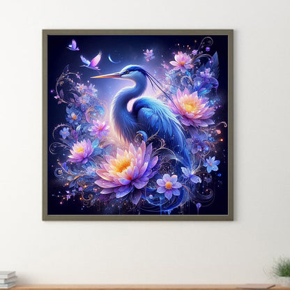 Diamond Painting - Full Round - White crane on purple fantasy background (40*40CM)