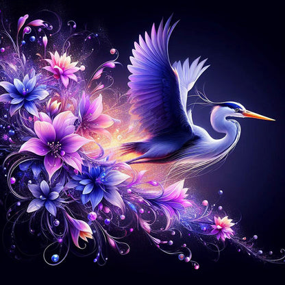 Diamond Painting - Full Round - Flying crane on purple fantasy background (40*40CM)